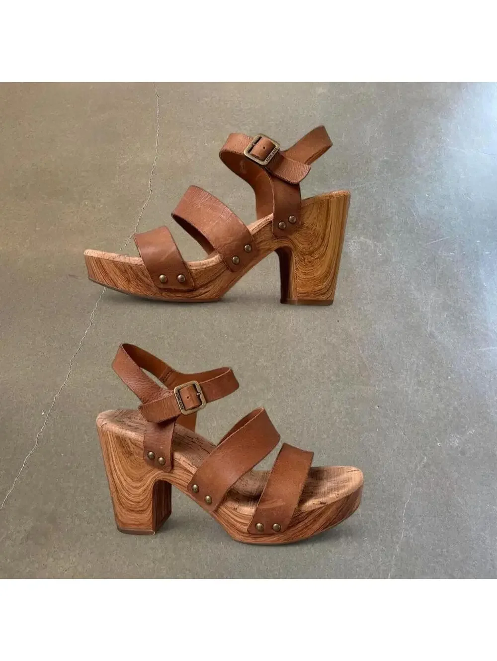 Kork-Ease Vintage Leather Wood Platform Sandals | Women’s Size 8